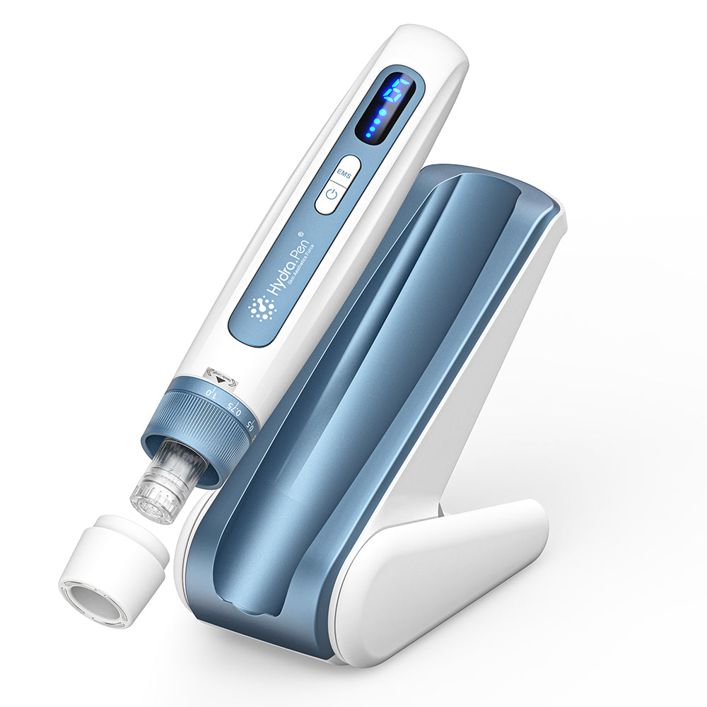 Hydra Pen H5 bleu acier avec cartouche, capuchon et socle de pause assorti