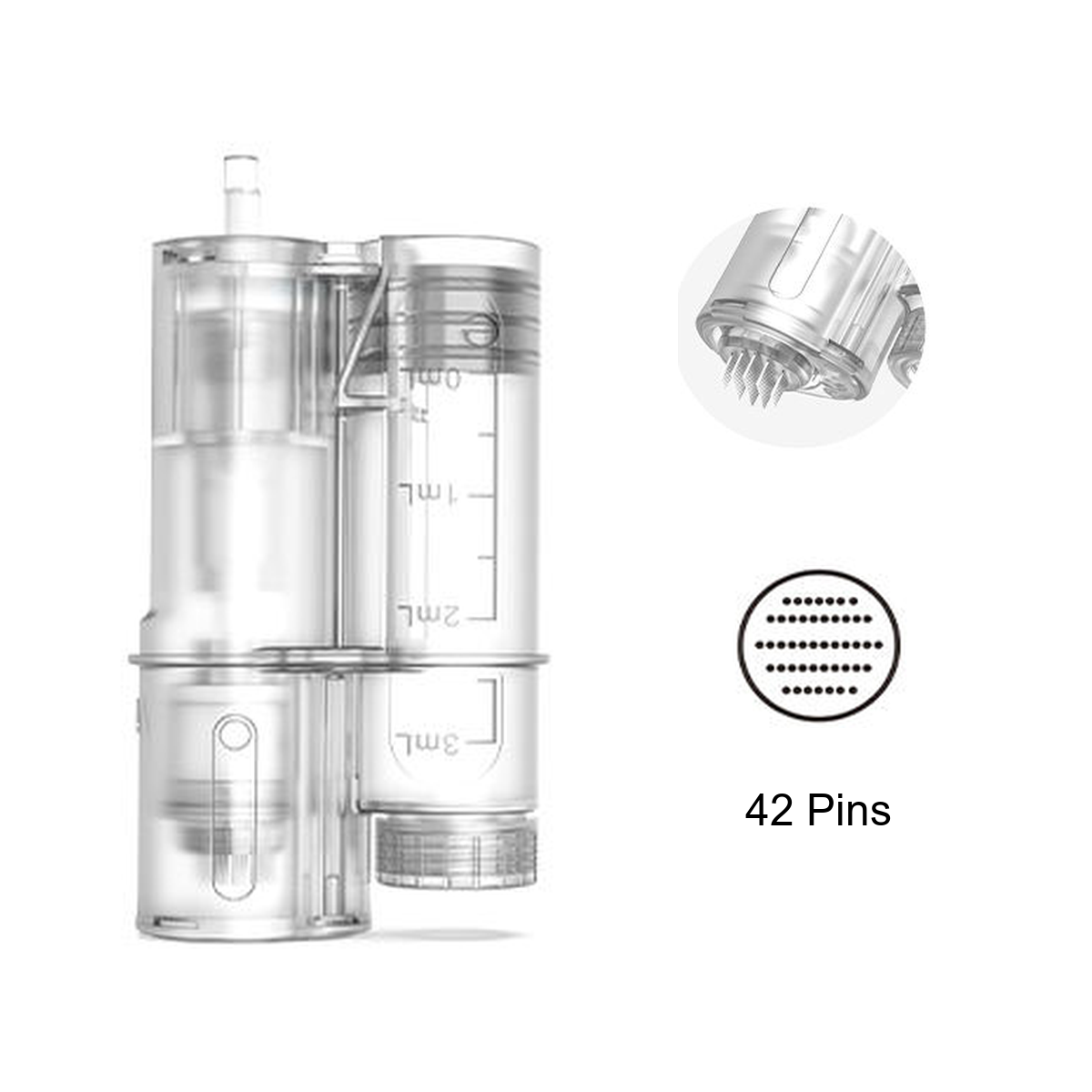 Hydra Pen H6 42-pin replacement cartridge with graduated reservoir and needle-tip close-up