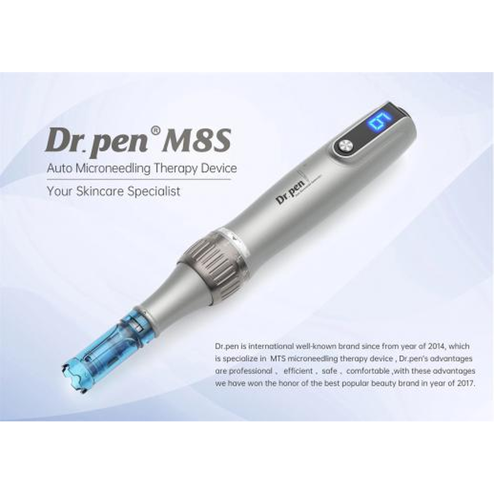 Stylo M8s en diagonale avec écran numérique et cartouche bleue montée